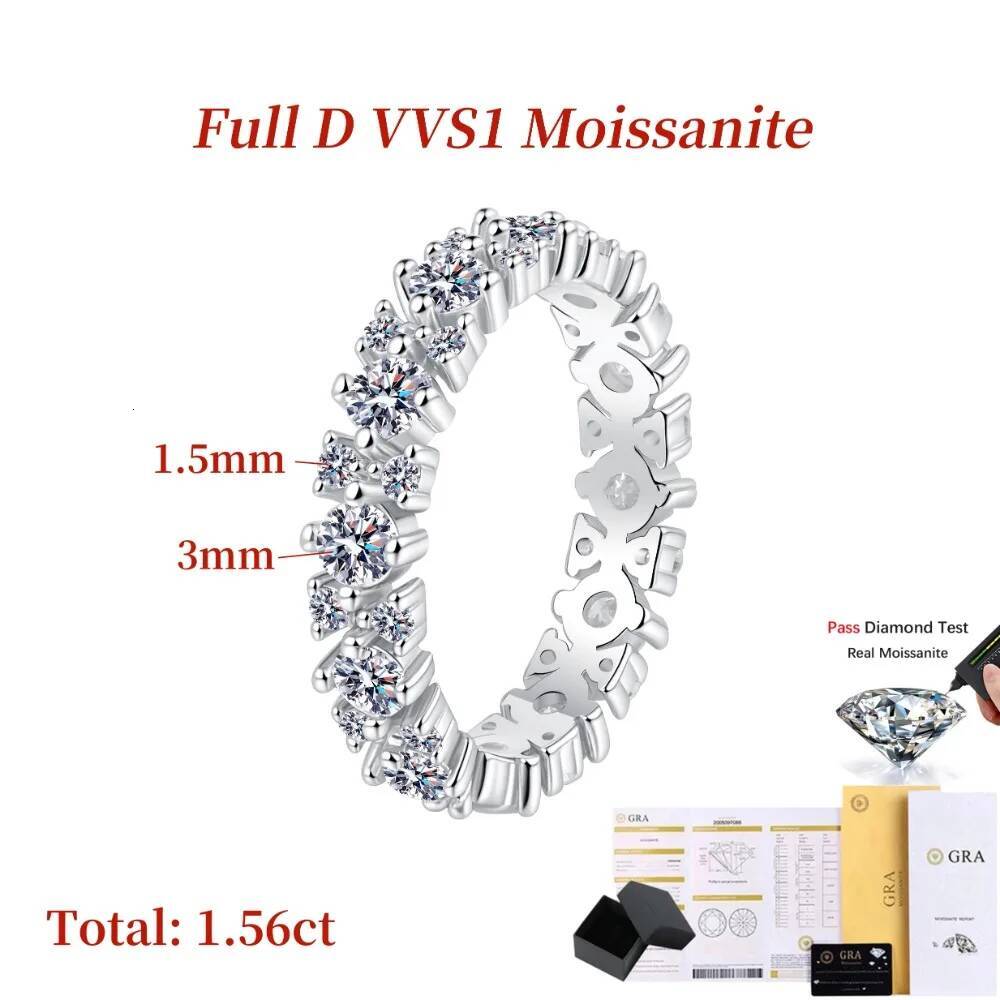 NKHOG 1.56CTTW All Moissanite Rings For Women 925 Sterling Silver Full Eternity Wedding Diamond Band 18K Plated Fine Jewelry GRA