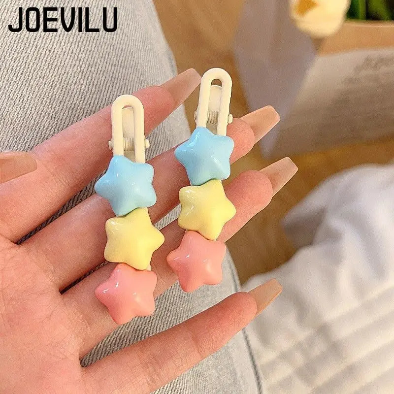 Pastel Star Hair Clips Cute 3 Color Kawaii Barrettes for Girls Long Wavy BB Hairpins for Side Bangs Aesthetic Hair Accessories 250812