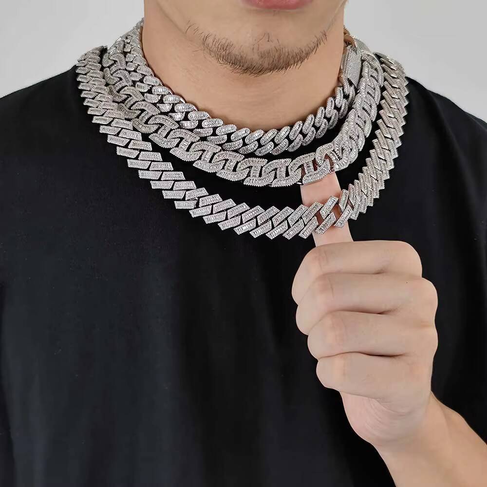 Iced Out Square and Round Zircon Necklace Diamond Silver Plated Cuban Chain Hip Hop Men