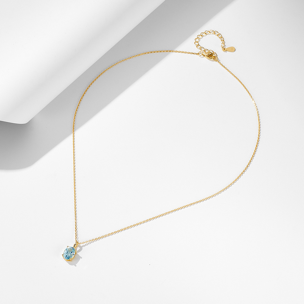 Sky Blue Topaz Sterling Sier Necklace for Women, Korean Japanese Style, Simple and Versatile, Niche Design, Light , Natural Stone Collarbone Chain Jew