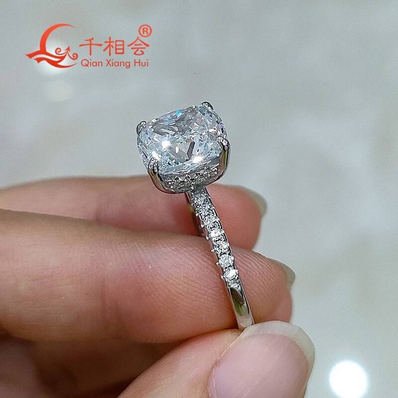 5ct 10x10mm Cushion Cut Moissanite Half Band Ring 925 Sterling Silver D Color VVS round Diamond Wedding Engagement Jewelry