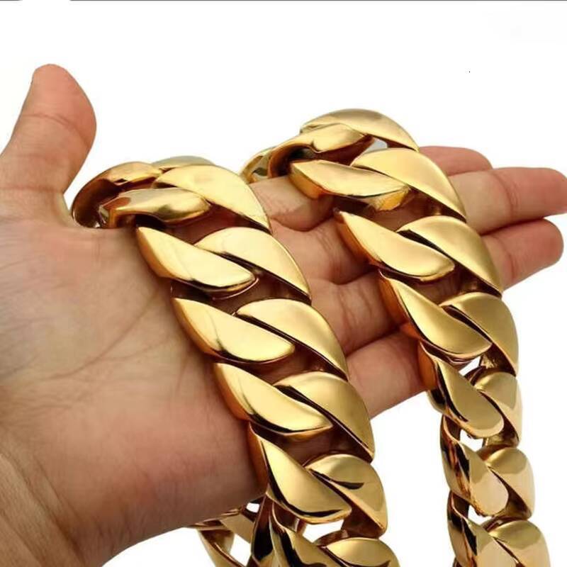 Mens 23mm,32mm Large Heavy Polished Gold Plated Stainless Steel Chunky Cuban Curb Chain Link Necklace