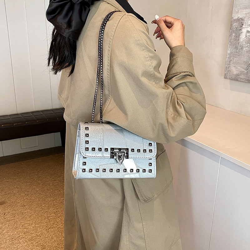 Luxury Brand Designer Bag Single Shoulder Bag Chain Rivet Lock Casual Versatile Underarm Bag Simple Texture Commuter Motorcycle Style Bag For Women