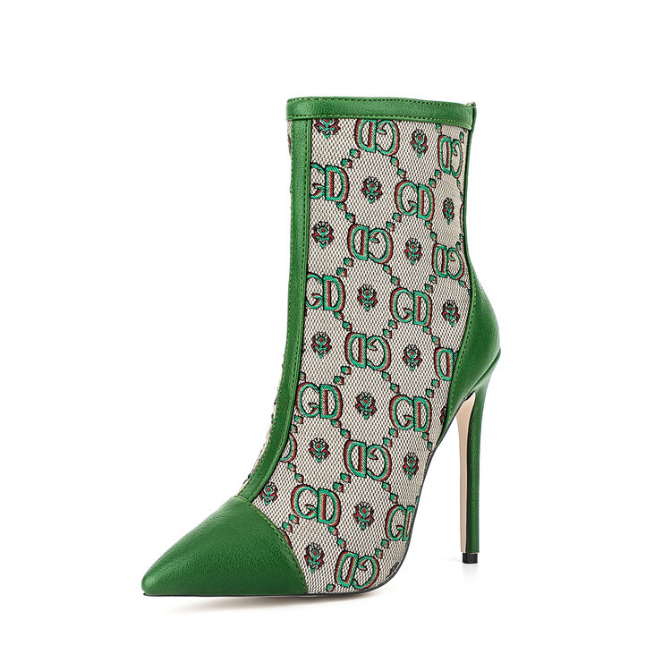 Artisan-Crafted Chengdu Women's Stiletto Mesh Ankle Boots Pointed Toe 8cm/10cm/12cm Ultra-High Heel Breathable Green Fashion Boots
