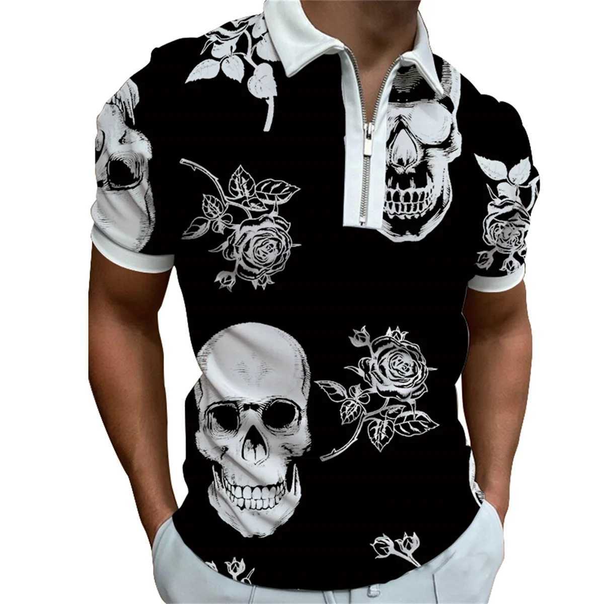 Mens short sleeve summer new zipper casual POLO shirt mens fashion printed lapel POLO shirt T-shirt XJ250804