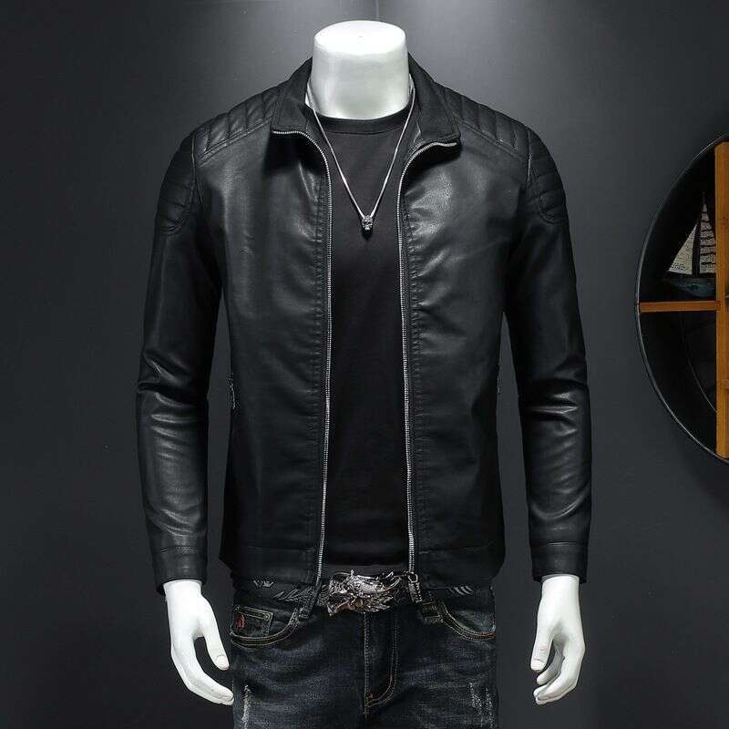 Clothing Stand Collar Men's Trendy New Leather Jacket Slim Fit Of Handsome Spring And Autumn Menswear