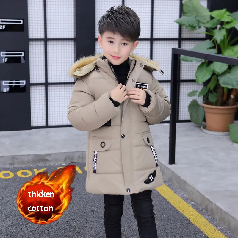 Boys Long Jacket Coat Overcoat Cotton Blue Black Khaki Warm Thicken Winter Plus Size Childrens Clothing 250813
