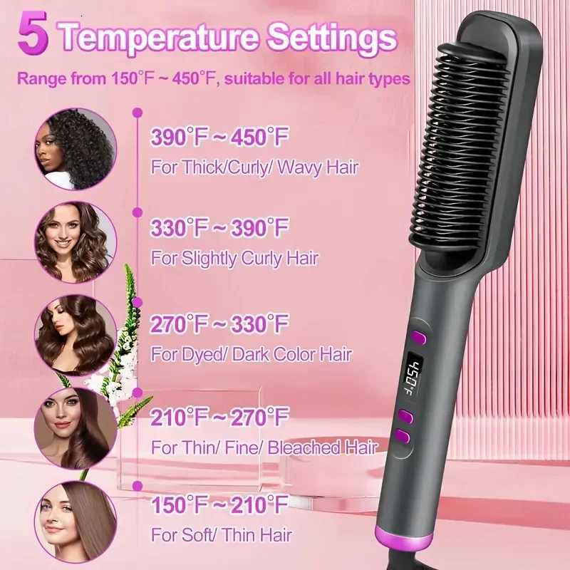 Negative Ion Heating Straight Hair Comb Ceramic Material LED Display Negative Ion Technology Suitable for Home and Travel W250814