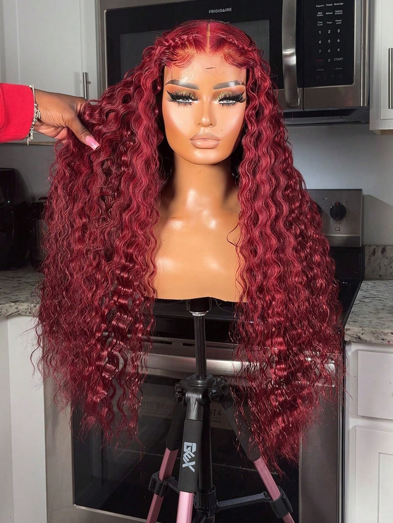 30 40 Inch 99J Burgundy Deep Wave Frontal Wig Curly Lace Frontal Human Hair Wig 360 Full Lace Wig 13x4 Transparent Lace Wig Synthetic Ready To Go