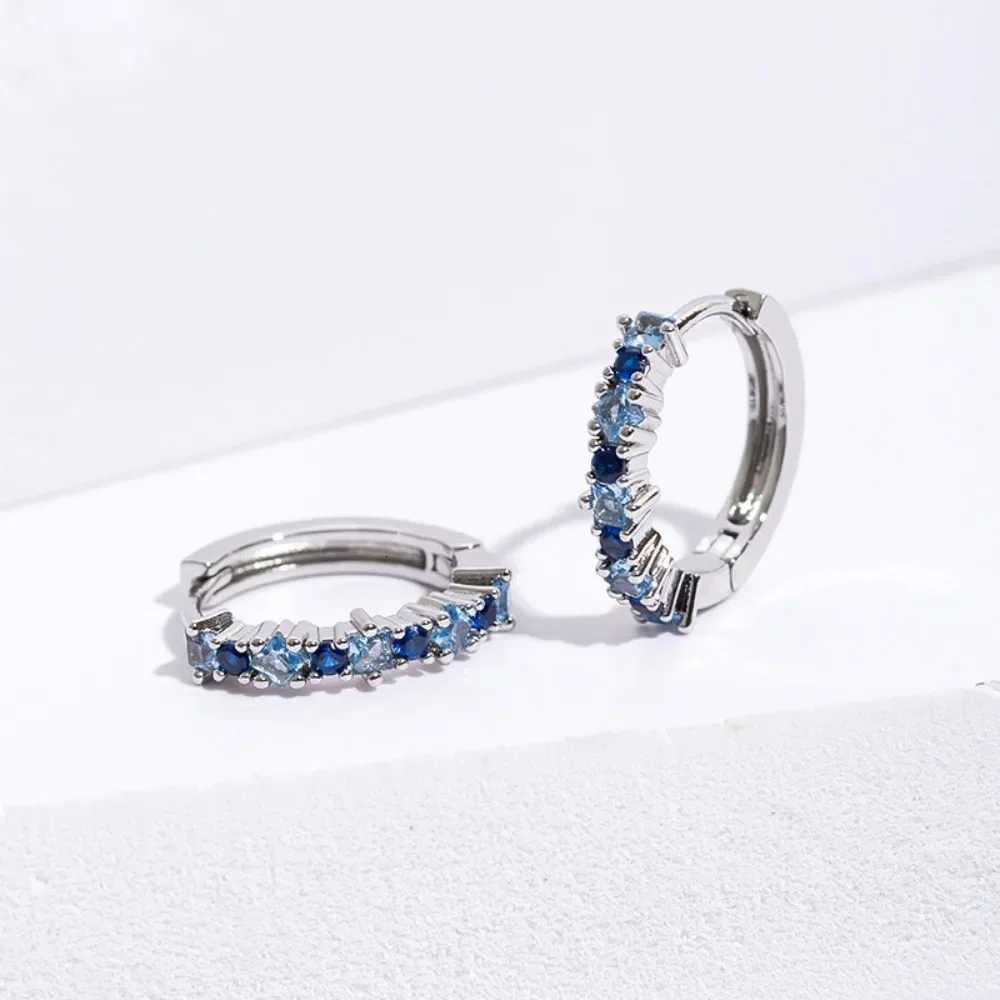 Luxury Fashion Inlay Square Blue Zircon Ear Buckle Stainless Steel Hoop Earrings for Women Charm Korean Jewelry Gifts Accessories XJ250814