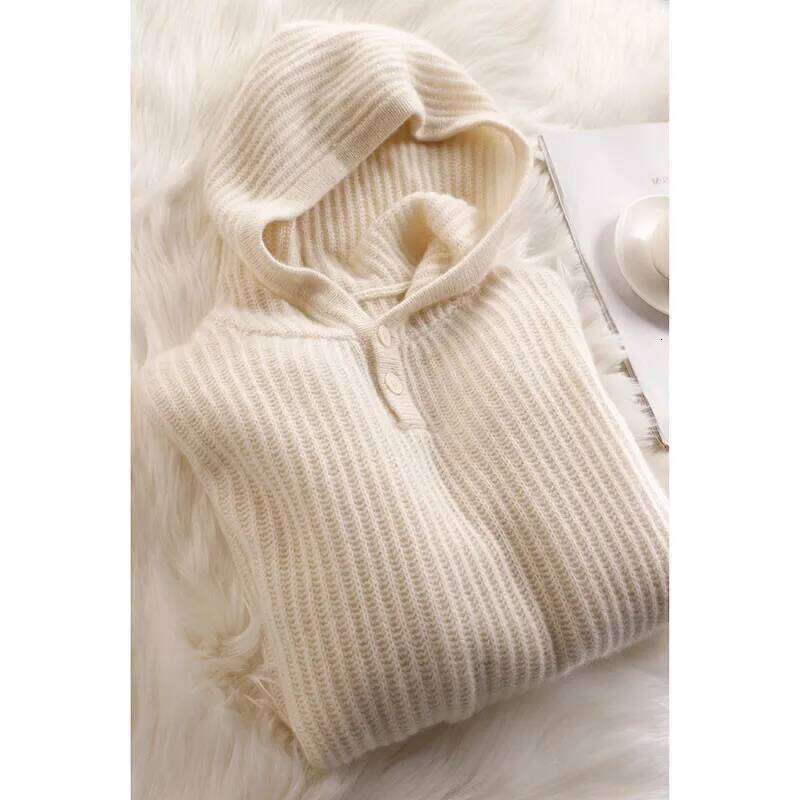 Hooded Cashmere Sweater Women Pullover Loose Jacket Spring And Autumn Pure Wool Knitted Casual Base With Hoodie 20250809