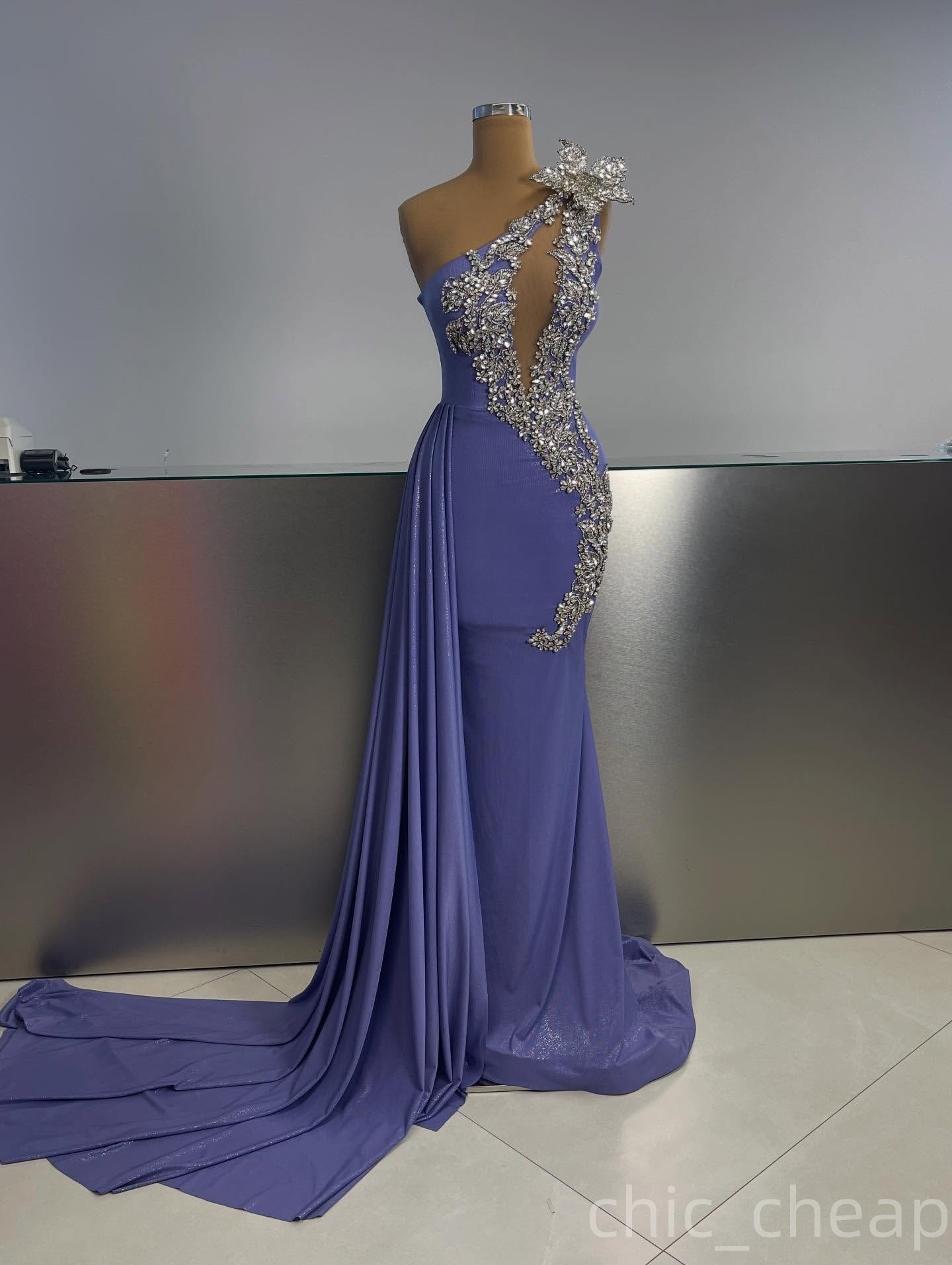 Mermaid Lavender Prom Dresses 2025 Crystals Flower One Shoulder Evening Formal Party Second Birthday Engagement Gowns Plus Size Dress For Special Occa