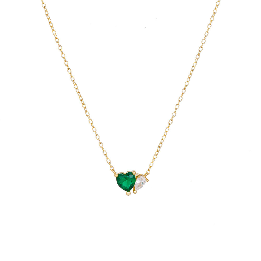 Emerald Heart-Shaped Zircon Sterling Sier Necklace for Women, Korean and Japanese Style, Niche Light , High-End Feel, Simple Versatile Collarbone Chai