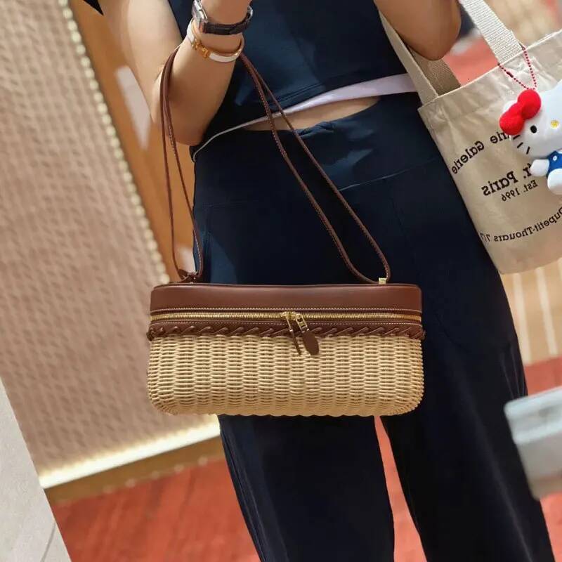 New Fashion Handwoven Straw Canteen Summer Tote Bags for Women PU Leather Shoulder Small Square Box Bag Wallets high-quality