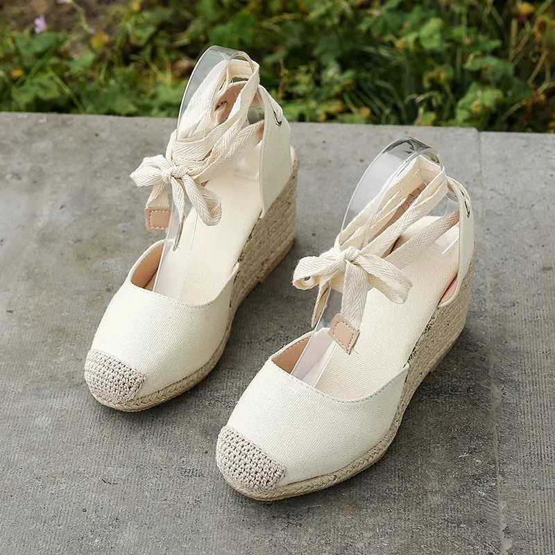 2024 Womens Espadrille Ankle Strap Sandals Comfortable Slippers Ladies Womens Casual Shoes Breathable Flax Hemp Canvas Pumps W250814
