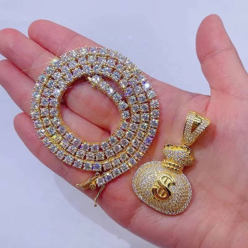 New Hip Hop Jewelry Pass Diamond Tester 925 Sterling Silver Bling Iced Out GRA VVS Moissanite Money Bag Pendant for Men Women