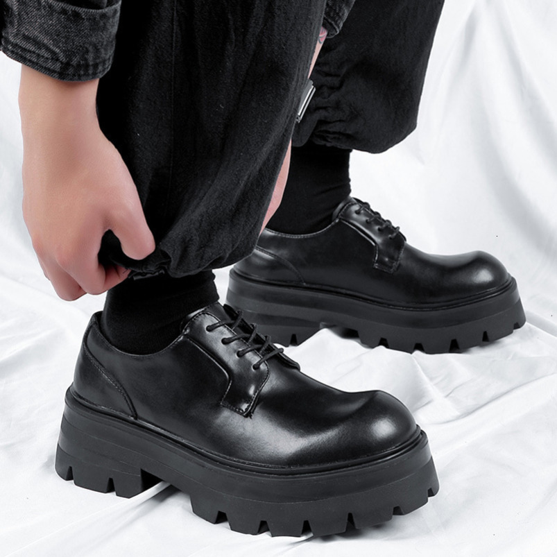 Men's Leather Business Formal Large Head High-end British Style Thick Sole Height Increasing Wedding Groom Derby Shoes 8133-R