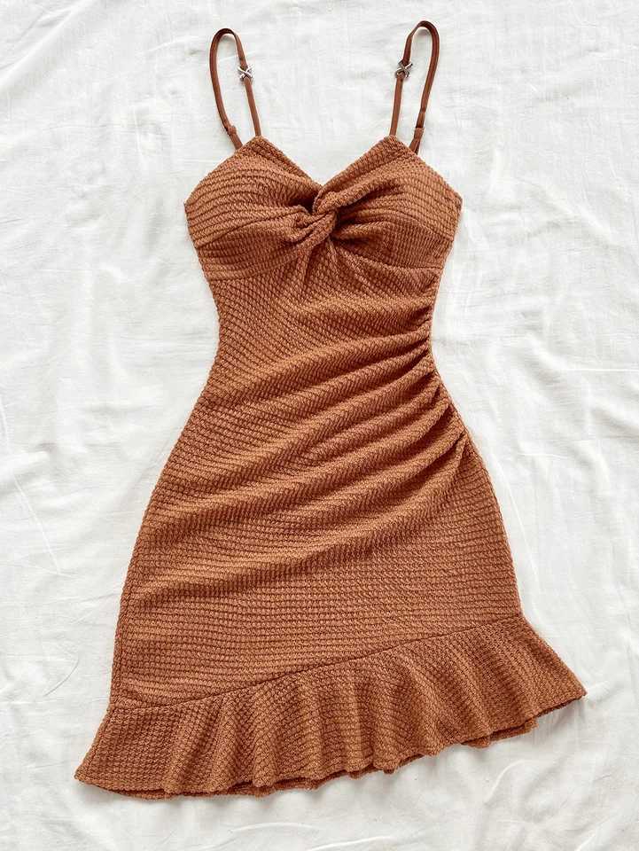 Pure and sexy halter dress that is tight and slimming with ruffled edges and a hip-hugging short dress for women XJ250814