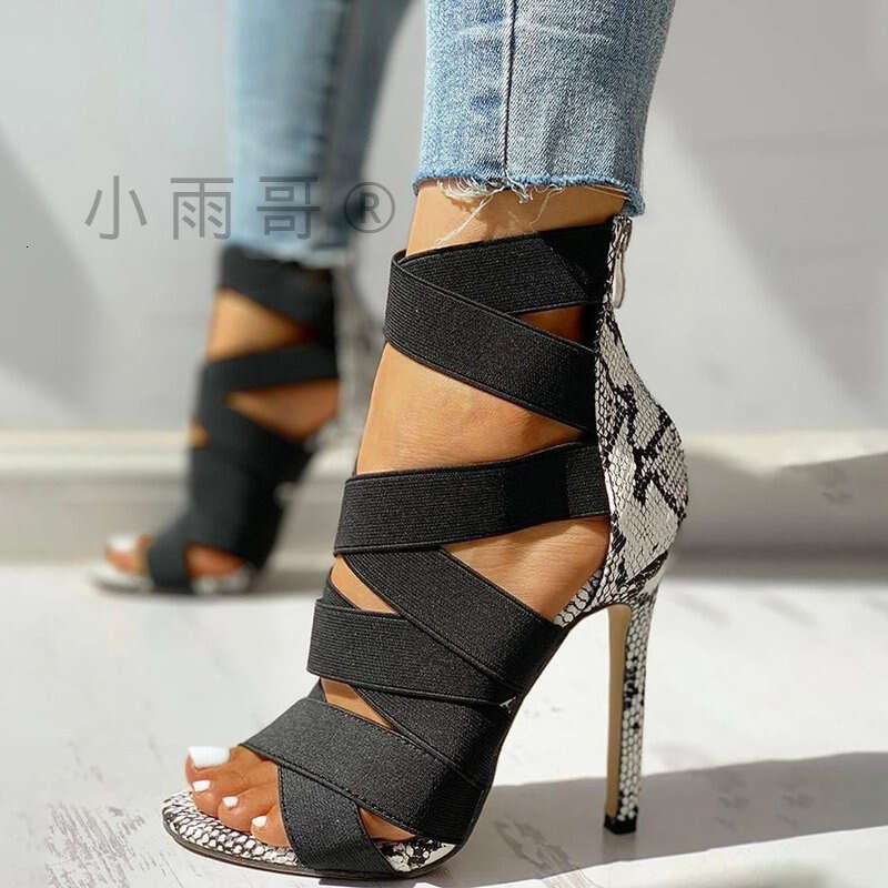 Fashion High Designer shoe Sandals Women Sexy Thin Heel Pointed Peep Toe Slippers Ankle Strap Roman Shoes