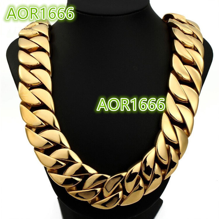Mens 23mm,32mm Large Heavy Polished Gold Plated Stainless Steel Chunky Cuban Curb Chain Link Necklace