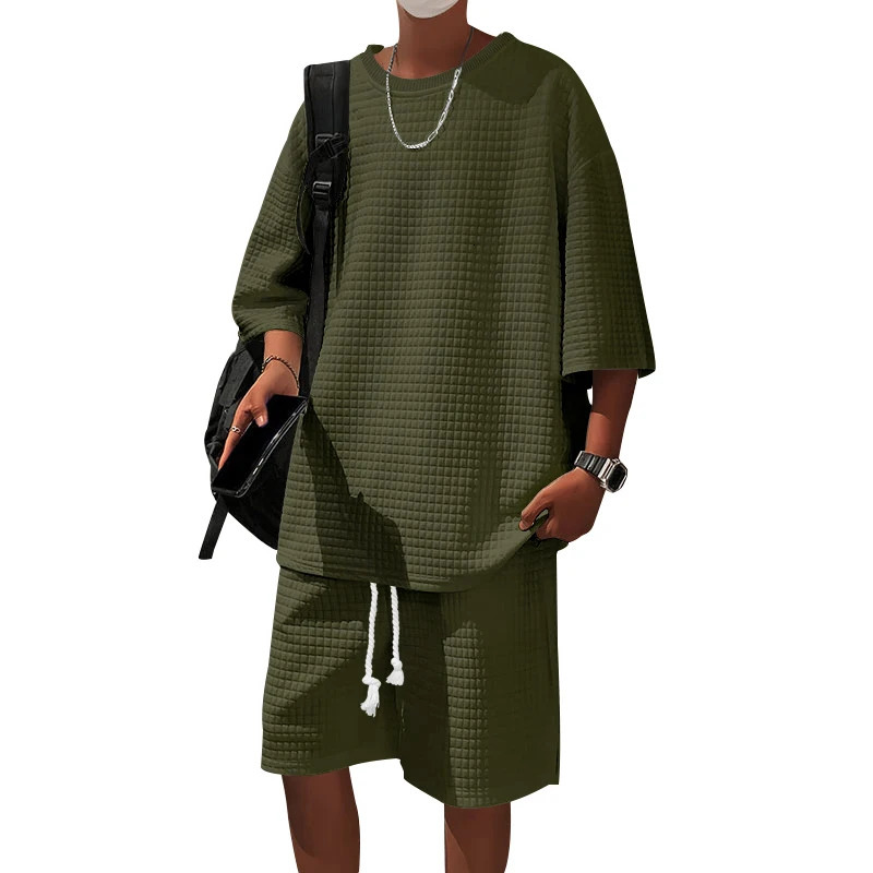 Summer Casual Shorts Set Knitted Two Piece Mens Clothing O-Neck Short Sleeve T-shirt and Shorts Streetwear Knit Outfits 250811