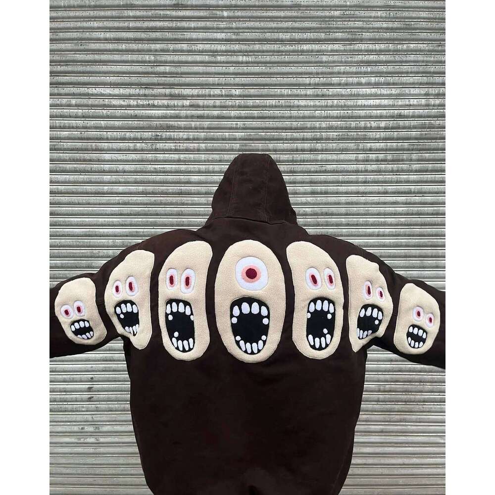 Y2k Hip Hop Funny Personality Pattern Embroidery Hoodie Oversized Loose Cartoon Knit Hoodies Men Street Sweatshirt Pullover