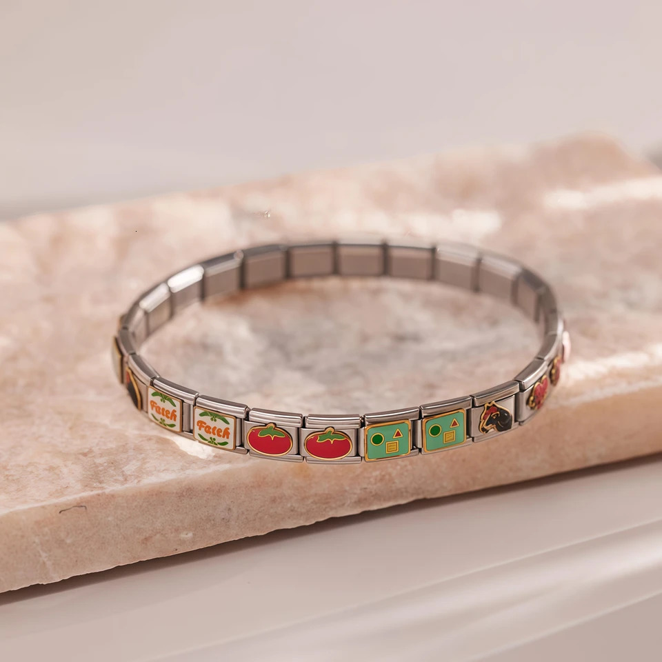 Italian Bracelet charm Block splicing Stainless steel friendship bracelet DIY Birthday Valentines Day gift for womens jewelry 250812