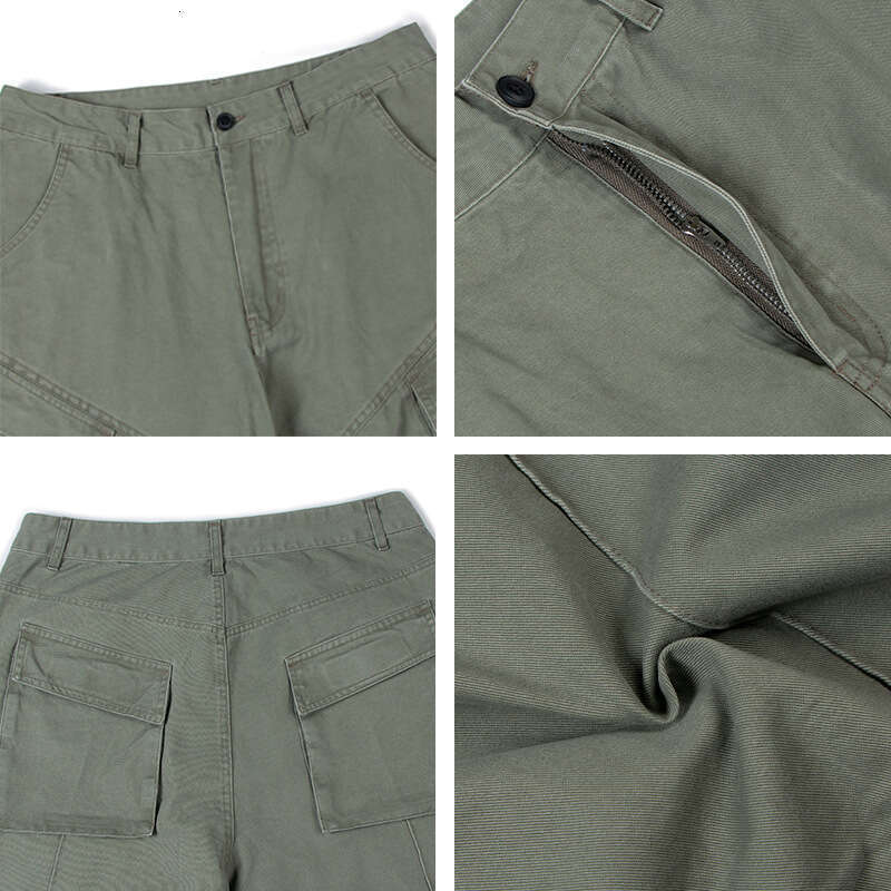 American Style Washed Vintage Scimitar Cargo Unisex Trendy Loose Niche Curved Multi-Pocket Casual Long Pants B5