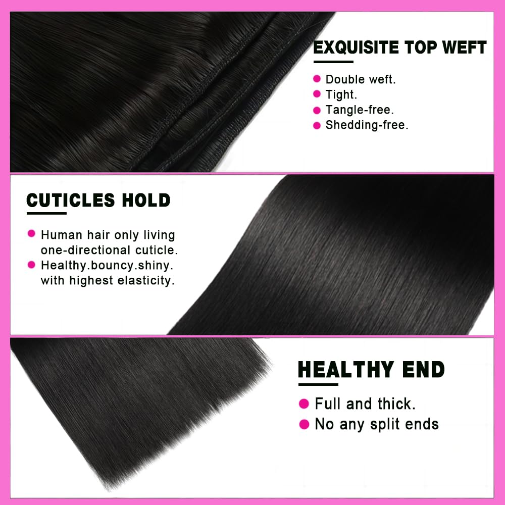 13A Human Hair Bundles Straight Human Hair Unprocessed Brazilian Hair 3 Bundles Quick Weave Natural Black