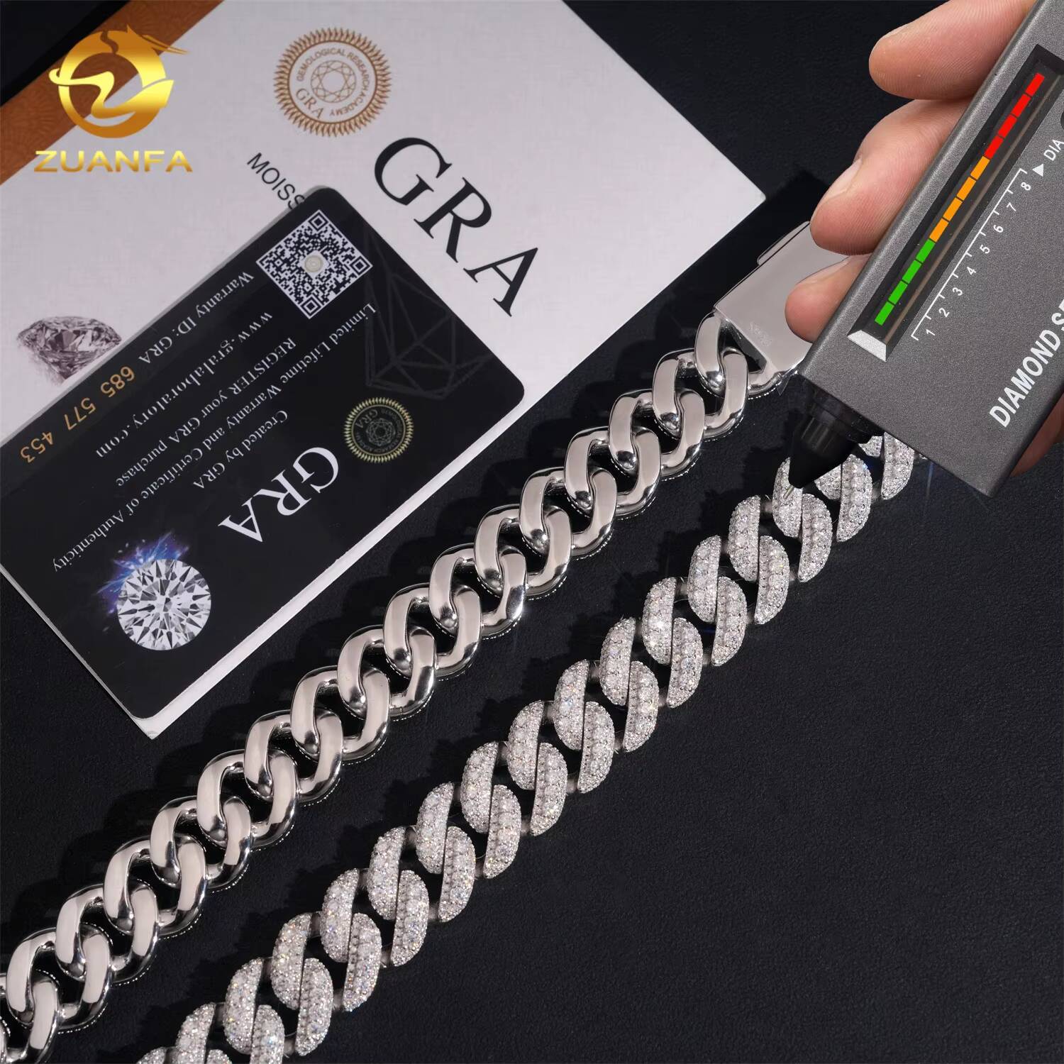 Iced Out Jewelry Hip Hop 3 Rows 18mm Width 925 Sterling Silver VVS Moissanite Diamond Miami Cuban Link Chain