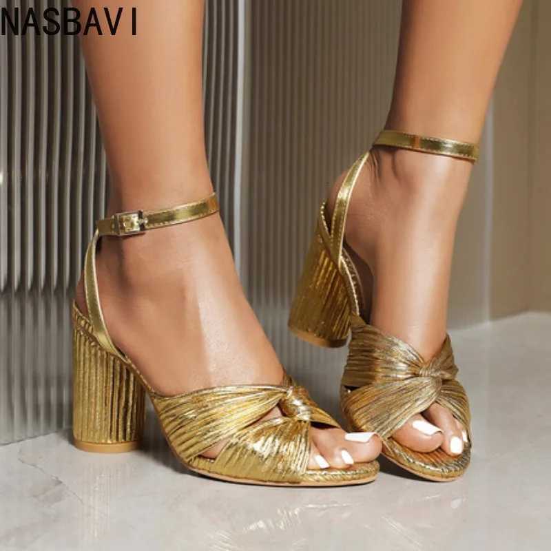 NASBAVI Straps Womens Sandals Summer Shoes Luxury Peep Toe Flip Flops Round High Heels Gold Party Dance Wedding Shoes Ladies W250814