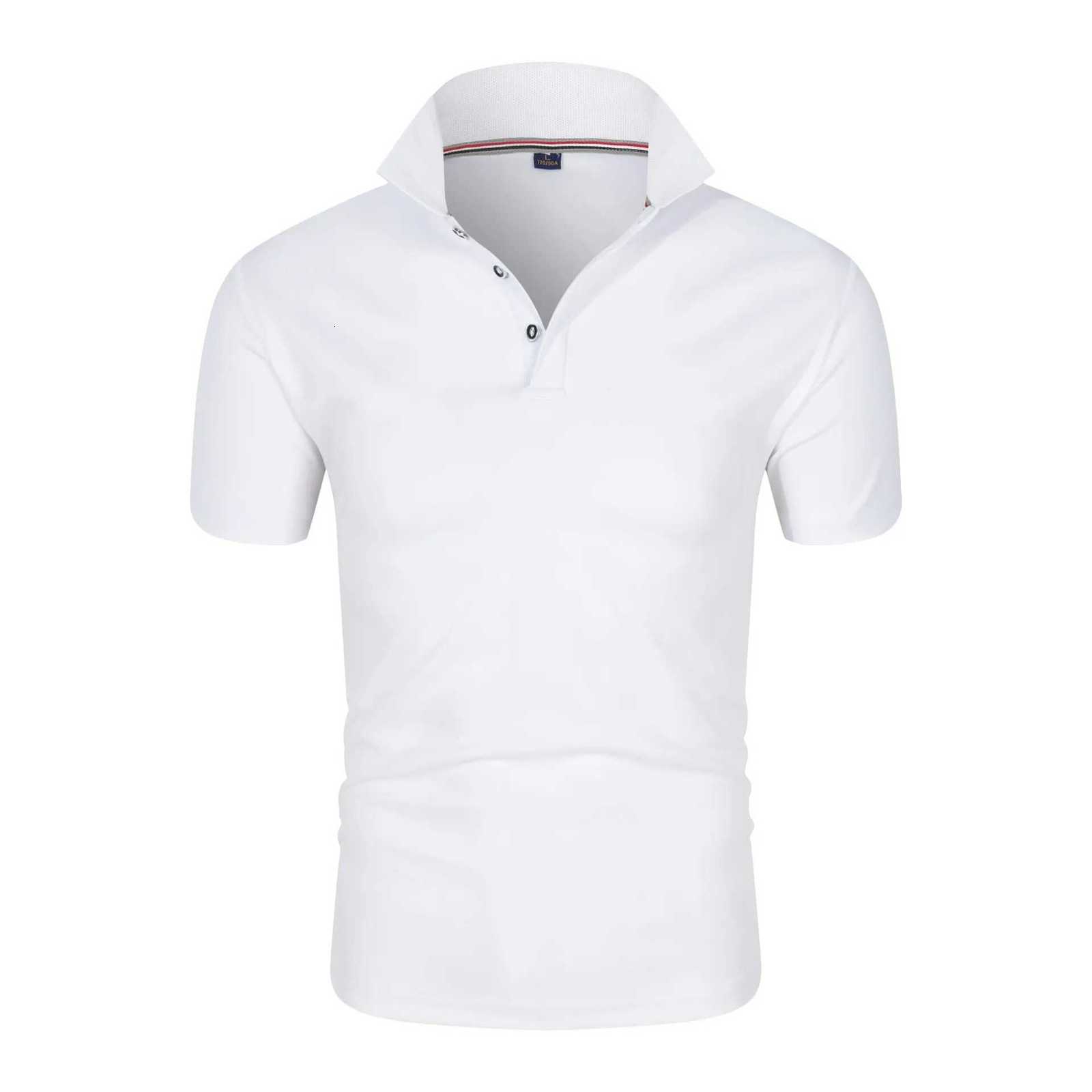 New Solid Color Polo Shirt Mens Short Sleeve Button T-shirts Lapel Lightweight Streetwear Casual Sport Tops XJ250804