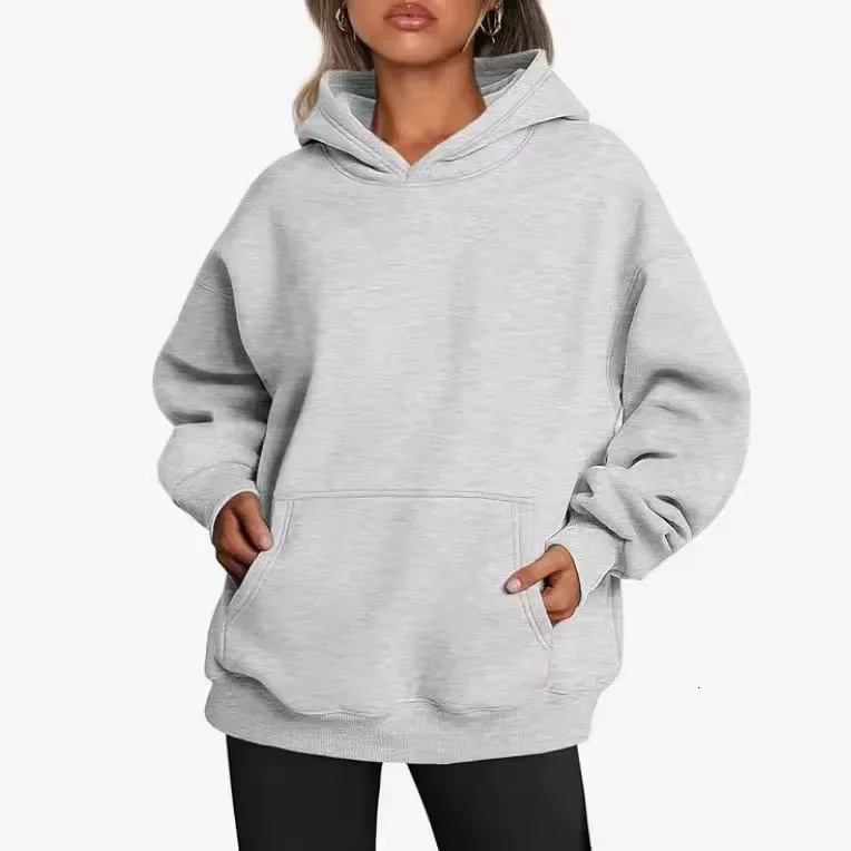 Fashionable Autumn Winter Womens Hooded Pullover Polo Shirt Long Sleeve Fleece Casual Style Oversized Sweater Coat With Pocket 250813