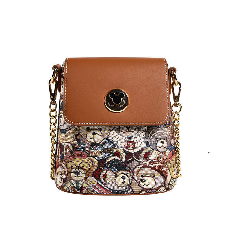 Women's Beibao Chain New Summer Bucket Fashion Single Shoulder Crossbody Cute Bear Flap Canvas Bag