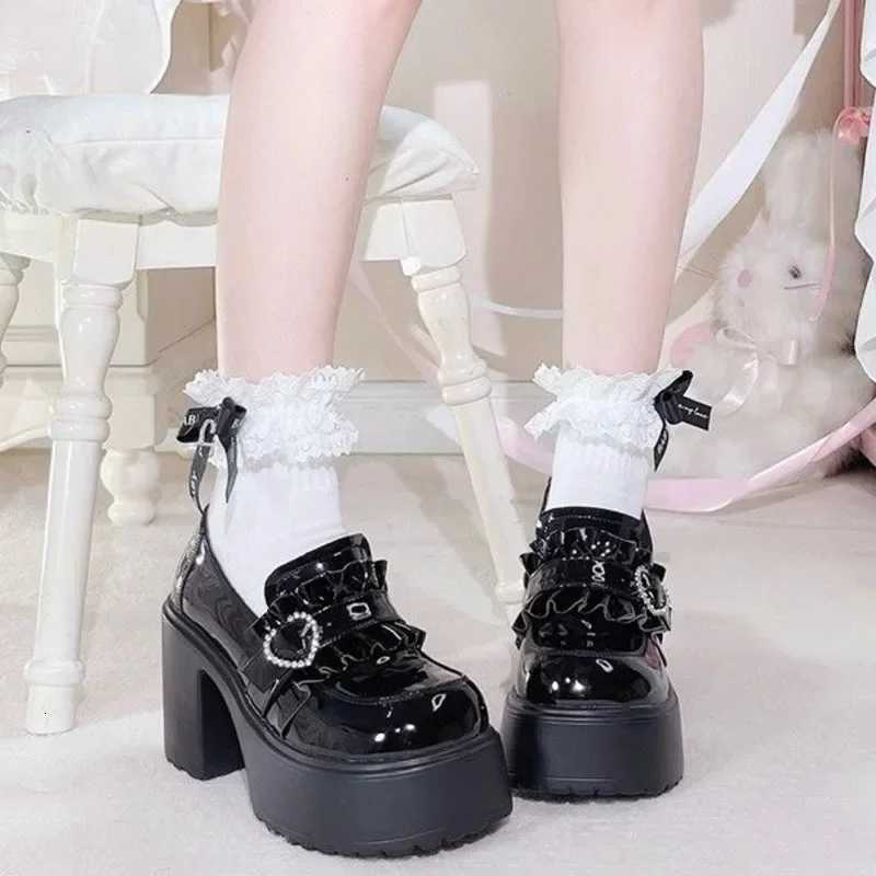 Sweet Heart-Shaped Buckle Lolita High Heels Pump Shoes for Women Y2k PU Leather Waterproof Platform Mary Janes Shoes W250814