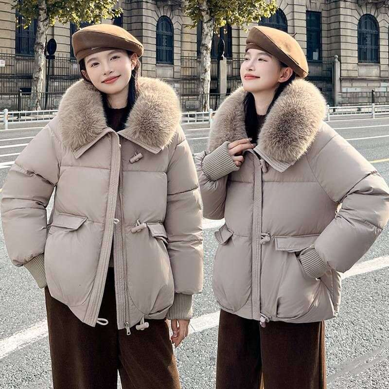 New In Parkas Loose Ladies Fur Collar Jacket Winter Woman Parka Overcoat Korean Fashion Female Ultra Light Warm Coat Black