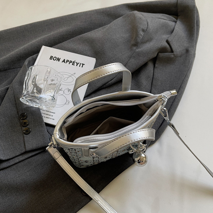 Free Shipping Designer Denim Sequin Bucket Bag New Heavy Craftsmanship High-end Luxury Women's Handbag American Fashion Single Shoulder Crossbody