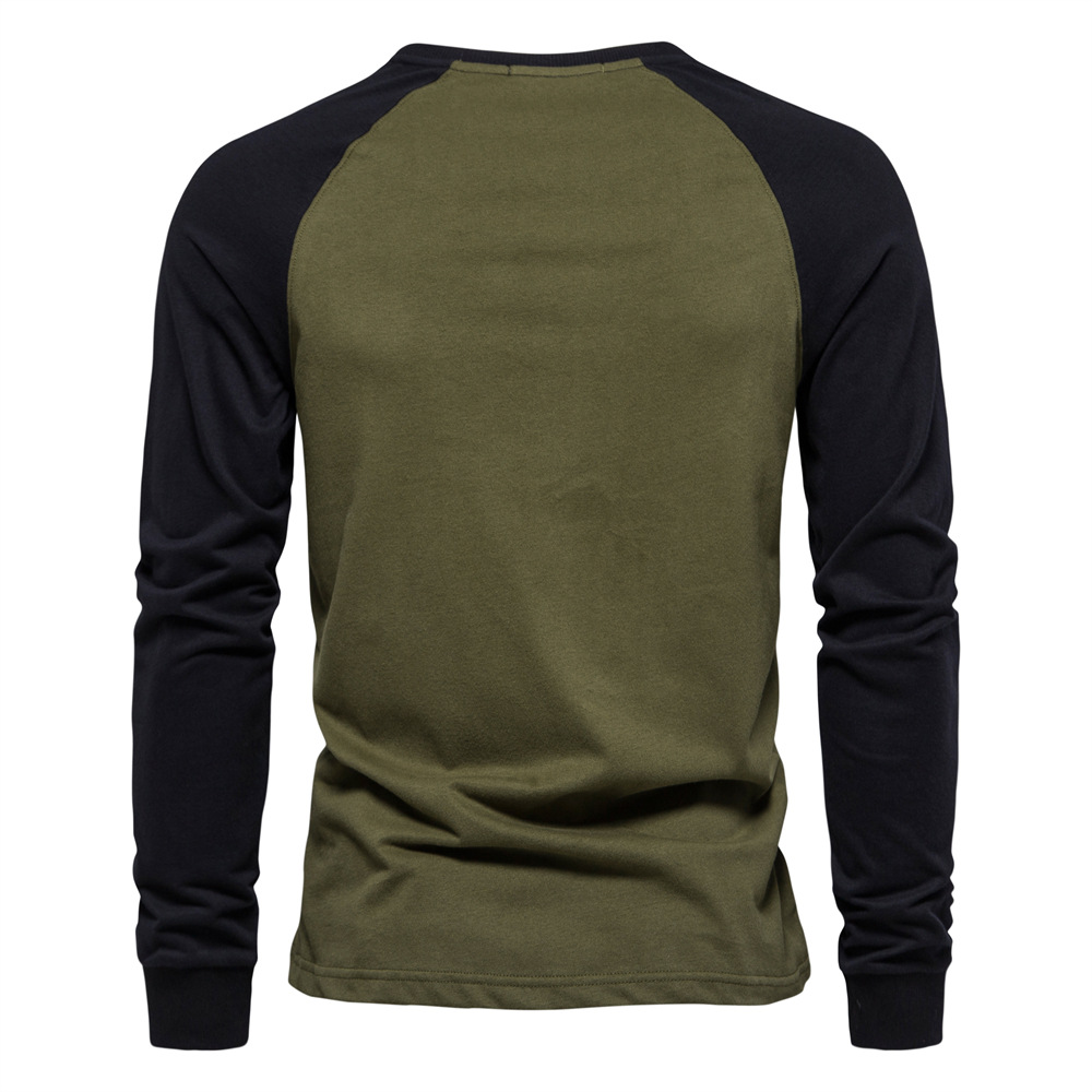 Men's Long Sleeve T-Shirt Raglan Sleeve Patchwork Tee Casual Cotton Slim Fit Top European size: S-2XL