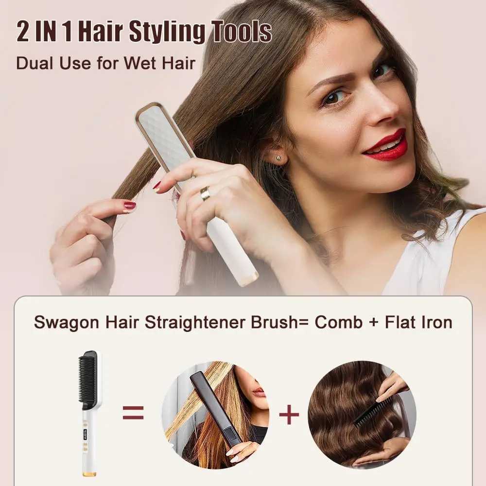 New Hair Straightener Brush Heated Hair Straightening Brush Flat Iron Electric Hair Brush Straightener | Hot Brush for Styling W250814