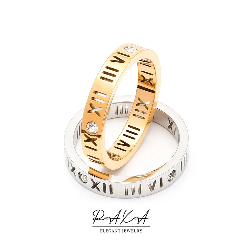 PAXA Roman Numerals Stainless Steel Rings for Women Men Fashion Elegant Cubic Zirconia Couple Wedding Party Jewelry Gifts 250811