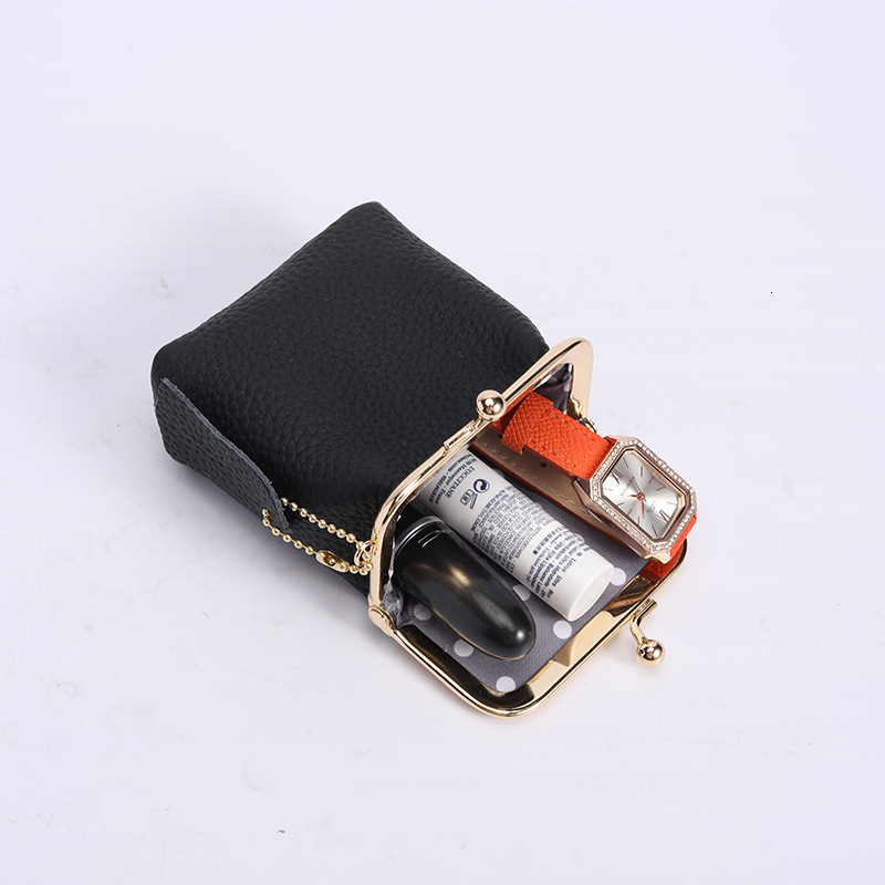 Genuine Leather Mini Lychee Pattern Lipstick Case Ins Style Multifunctional Storage Bag Coin Purse Wallet