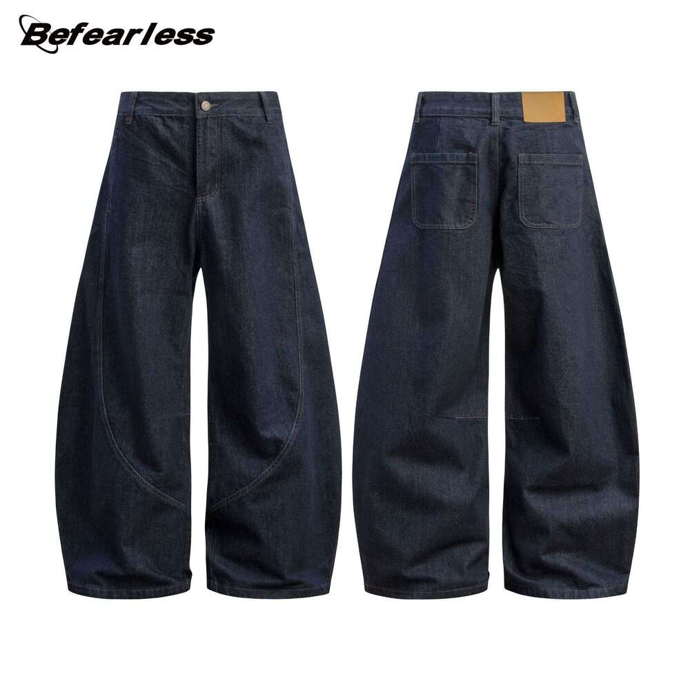 American Style Raw Denim Scimitar Jeans Loose Draped Wide Leg Sickle Men's Summer Long Pants B5