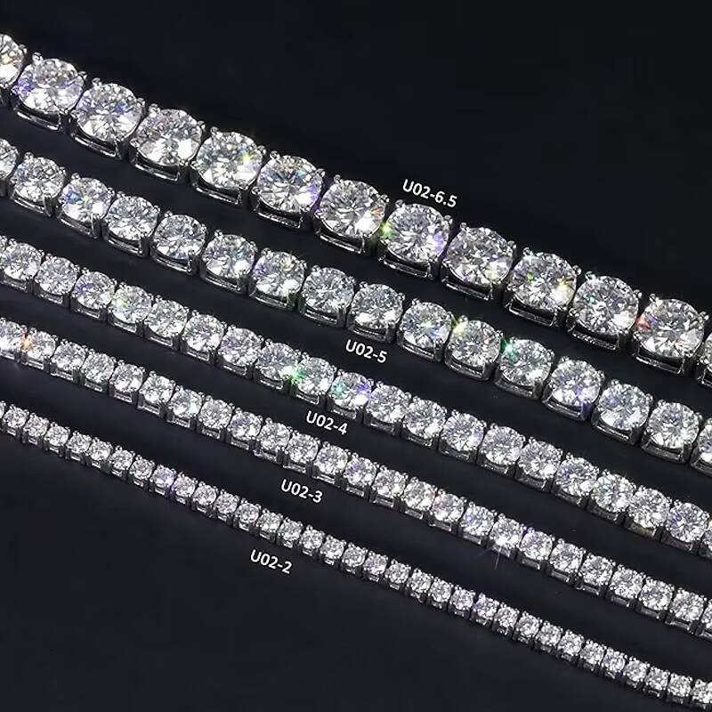RINNTIN SMN Sier Gra VVS Moissanite Dia Tennis Chain 2MM 3MM 4MM 5MM Necklace Bracelet Men Women Hiphop Jewelry