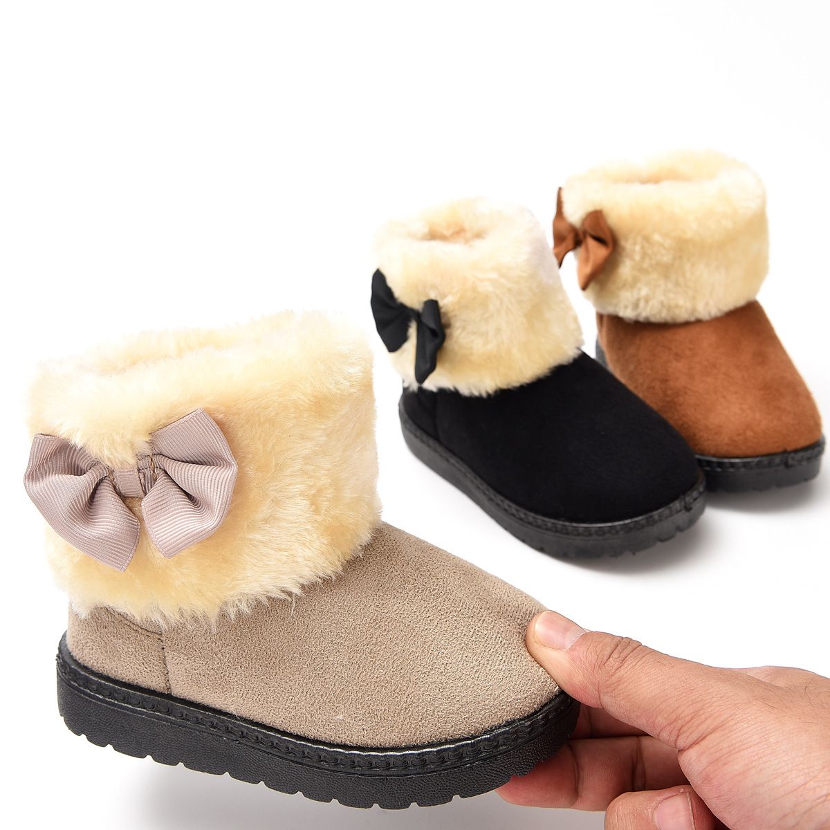 Girls Snow Boots Winter Warm Kids Cotton Shoes Toddler Suede Anti Slip Sneakers Bowknot Princess Short Boots Plush Children Shoes Sizes US5C-US3Y 0004