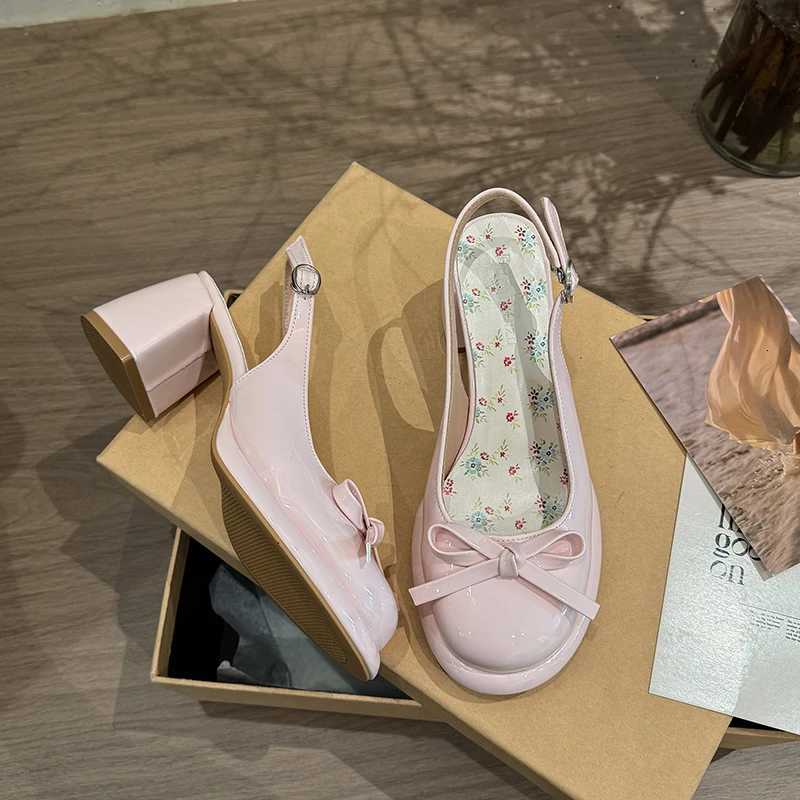 French Beautiful Baotou Sandals Womens 2025 New Summer Block Heel Single Shoes Bow Shallow Heels W250814