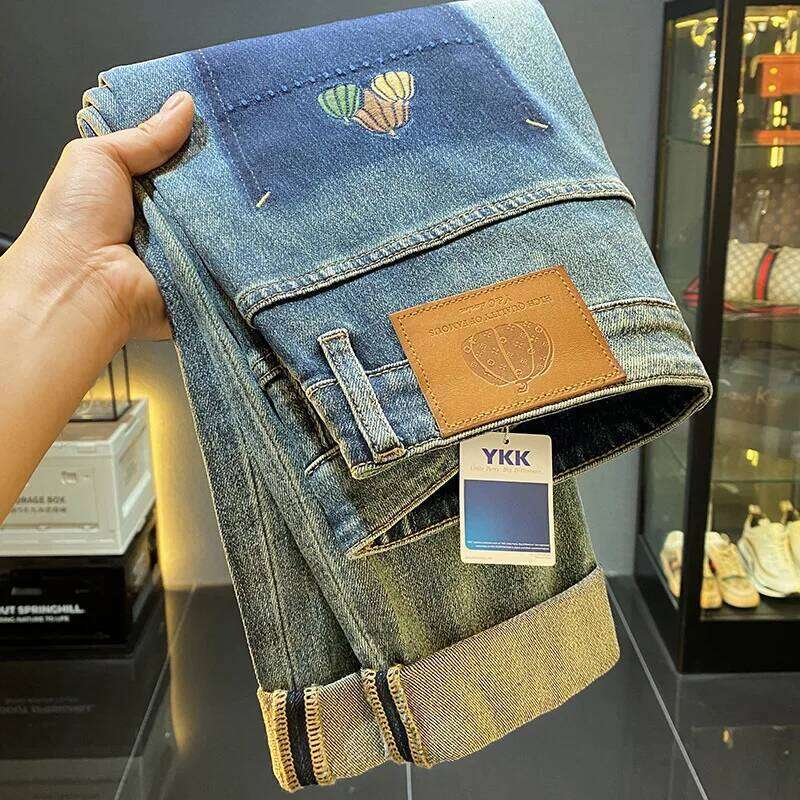 High-End Quality Retro Simple Loose Skinny Jeans Men's 2024 New Versatile Pumpkin Embroidered Harem Pants