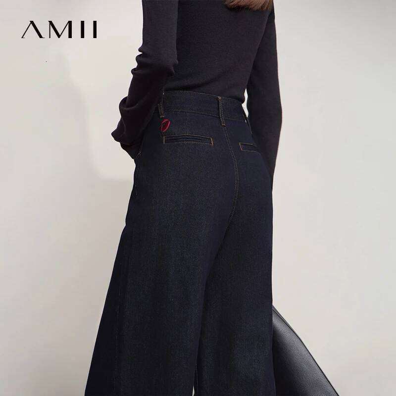 AMII Minimalist Women Casual 2025 Autumn Korean Style Embroidery Loose Denim Wide Leg Pants Jeans Trousers 12543142