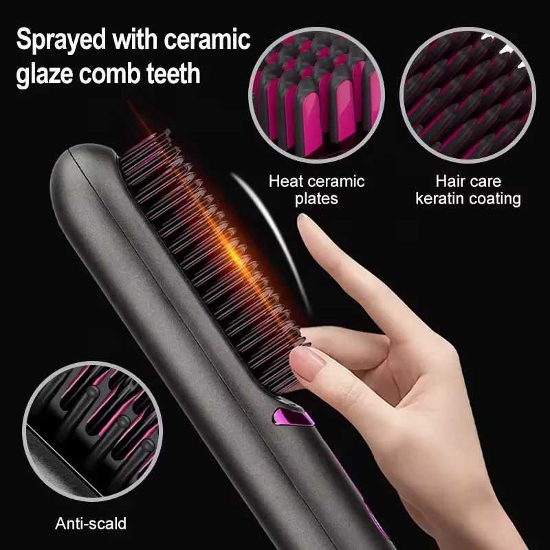 100% Original Product Cordless Hair Straightening Brush Portable Mini Travel Straightener Brush Womens Ionic Hot Comb Straightener W250814