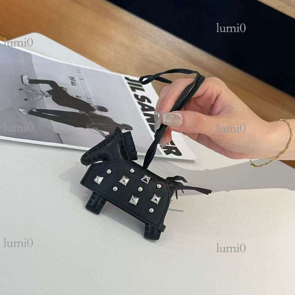 H Brand Pony Car Hanging Ornament Keychain Sheepskin Genuine Leather New Rivet War Horse Bag Pendant