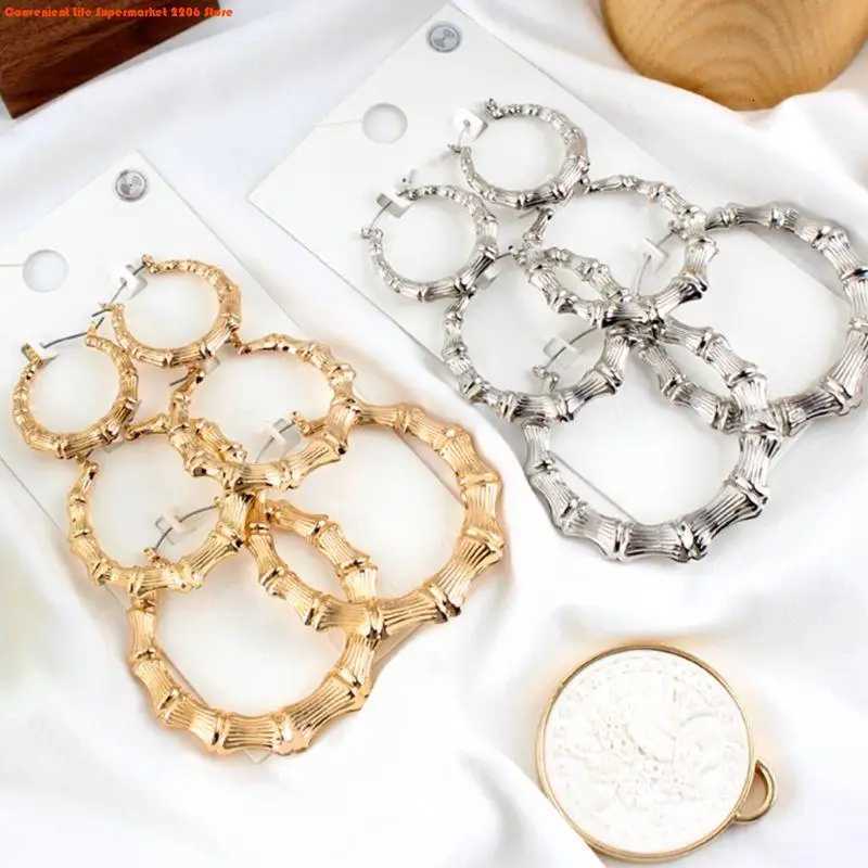 2025 New Punk Earrings Silver Gold Color Big Bamboo Circle Hoop Earrings Large Celebrity Earrings Hoops Jewelry Charms for Women XJ250814